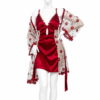 Ensemble 2 Pièces Bordeaux Satin & Voile Fleuri