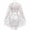 Ensemble 2 Pièces Blanc Satin Jardin Fleuri