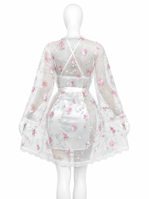 Ensemble 2 Pièces Blanc Satin Jardin Fleuri