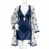 Ensemble 2 Pièces Bleu Nuit Satin & Voile Fleuri