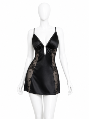 Nuisette Courte Noire Satin & Dentelle Séduction