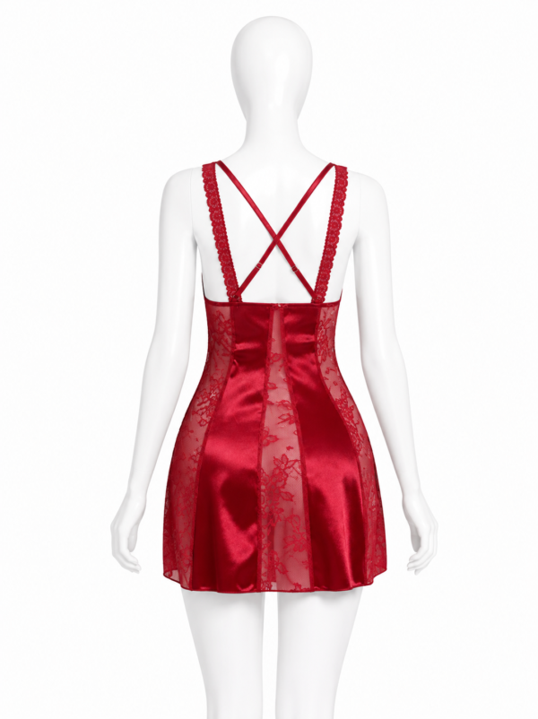 Nuisette Courte Rouge Passion Satin & Dentelle