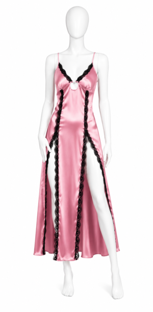 Nuisette Longue Rose Satin à Double Fente