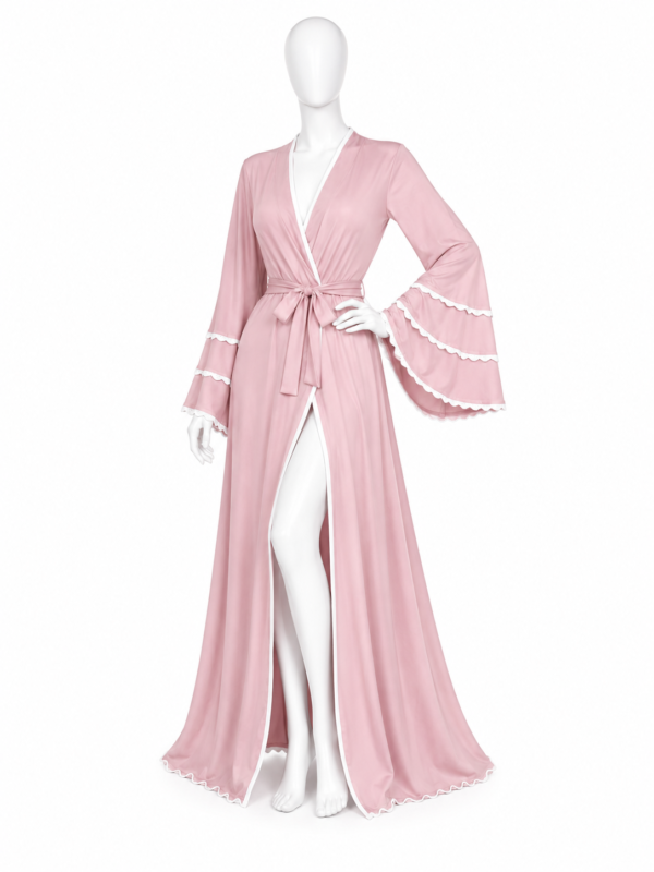 Peignoir Long Rose Poudré Satin Élégance