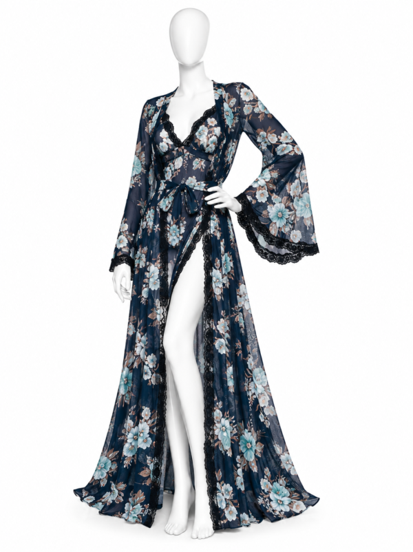 Ensemble de Nuit Bleu Pétrole Jardin Fleuri