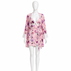 Ensemble de Nuit Rose Fleuri avec Peignoir & Nuisette Dentelle