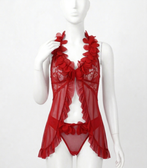 Ensemble Babydoll Rouge Passion à Dentelle & Pétales 3D