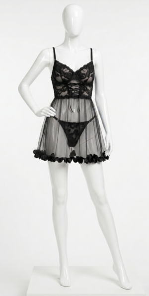 Ensemble Babydoll Noir Transparence Florale