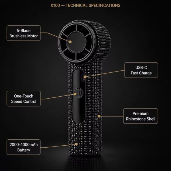 X100 Diamond Mini Fan – Ventilateur portable rechargeable