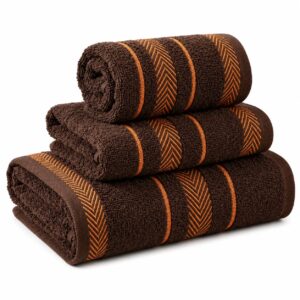 Set de Serviettes en Coton Brun Élégance – 3 Pièces