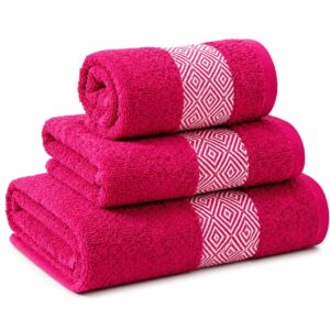 Set de Serviettes en Coton Rose Fuchsia – 3 Pièces