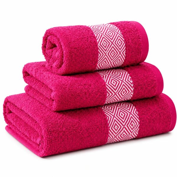 Set de Serviettes en Coton Rose Fuchsia – 3 Pièces