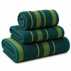 Set de Serviettes en Coton Vert Émeraude – 3 Pièces