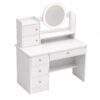 Coiffeuse Blanche avec Miroir LED & Rangements