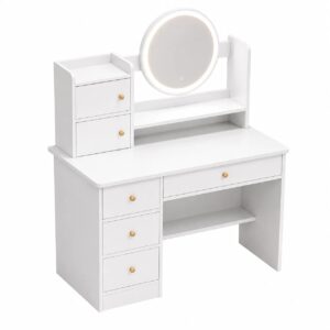 Coiffeuse Blanche avec Miroir LED & Rangements