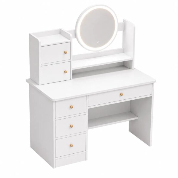 Coiffeuse Blanche avec Miroir LED & Rangements