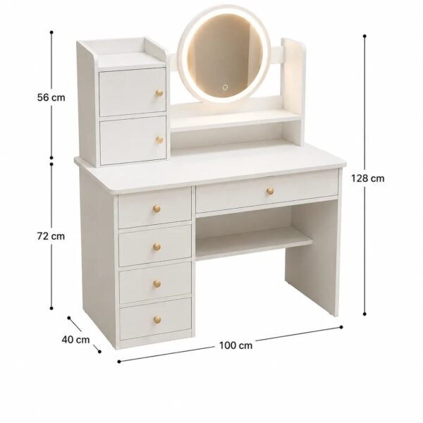 Coiffeuse Blanche avec Miroir LED & Rangements