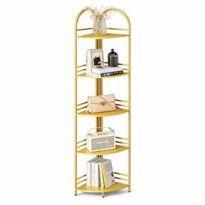 Étagère d’Angle Luxe Dorée 5 Niveaux