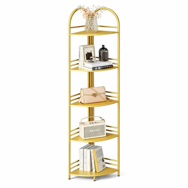 Étagère d’Angle Luxe Dorée 5 Niveaux
