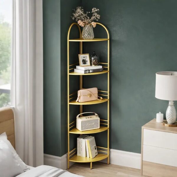 Étagère d’Angle Luxe Dorée 5 Niveaux