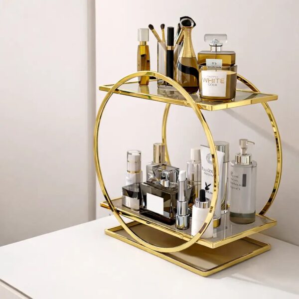 Organiseur cosmétique luxe doré à 2 niveaux