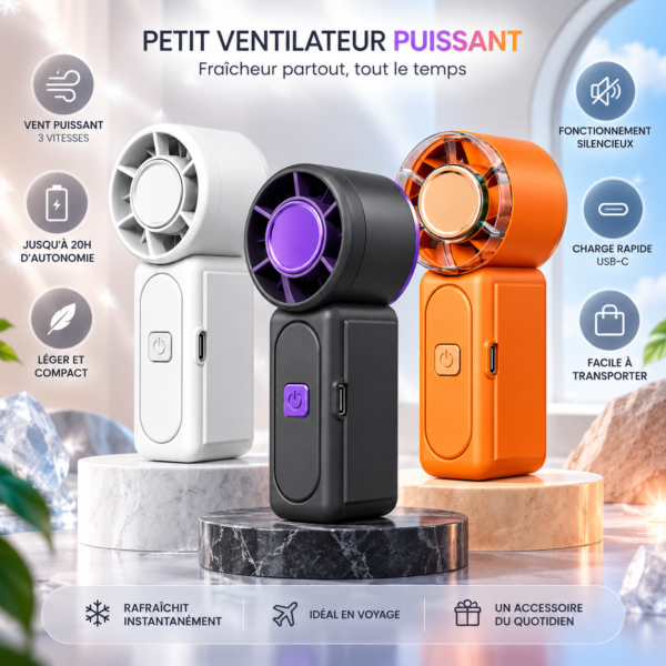 Mini Ventilateur Portable Rechargeable – Vent Puissant