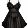 Nuisette Babydoll Femme à Fleurs 3D et Dentelle Transparente
