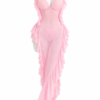 Nuisette Longue  à Volants – Décolleté Dentelle et Fente Asymétrique