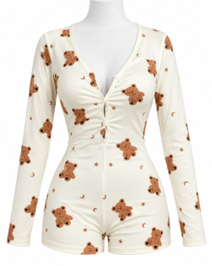 Combishort Pyjama Femme à Manches Longues