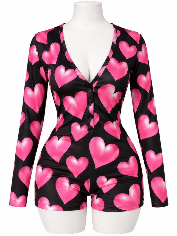 Combishort Pyjama Femme à Manches Longues