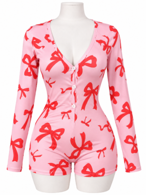 Combishort Pyjama Femme à Manches Longues