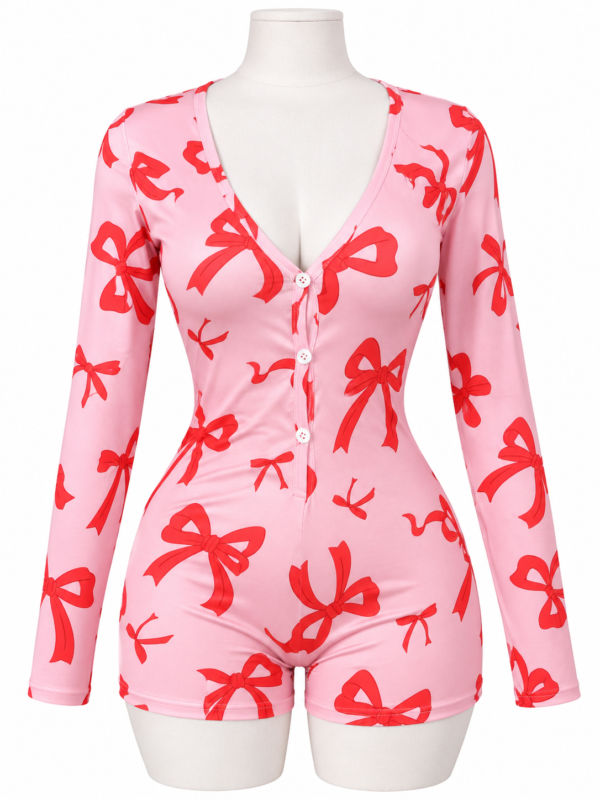Combishort Pyjama Femme à Manches Longues