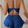 Ensemble Lingerie en Dentelle Florale avec Short à Volants – 2 Pièces