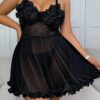 Nuisette Babydoll Femme à Fleurs 3D et Dentelle Transparente