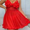 Nuisette Babydoll Femme à Fleurs 3D et Dentelle Transparente