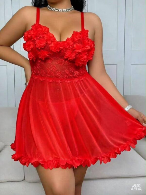 Nuisette Babydoll Femme à Fleurs 3D et Dentelle Transparente