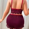 Ensemble Lingerie Femme 3 Pièces en Dentelle avec Kimono – Bordeaux