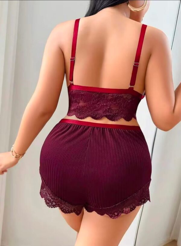 Ensemble Lingerie Femme 3 Pièces en Dentelle avec Kimono – Bordeaux