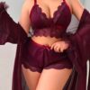 Ensemble Lingerie Femme 3 Pièces en Dentelle avec Kimono – Bordeaux