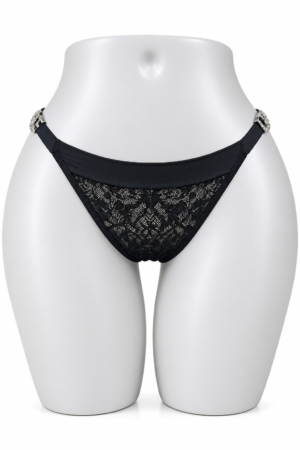 Culotte bikini noire en dentelle florale Culotte en Dentelle Florale – Taille Basse & Détails Latéraux Bijoux
