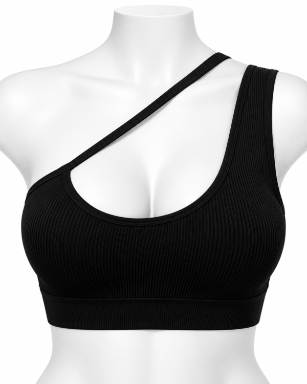 Brassière Femme Asymétrique Côtelée – Double Bretelle & Effet Push-Up