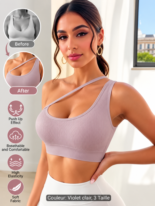 Brassière Femme Asymétrique Côtelée – Double Bretelle & Effet Push-Up