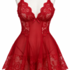 Nuisette Babydoll en Dentelle Florale & Voile Transparent – Coupe Évasée