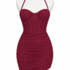 Robe Bustier  Froncée – Effet Corset & Dos Nu
