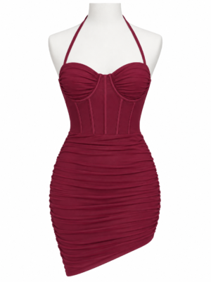 Robe Bustier  Froncée – Effet Corset & Dos Nu