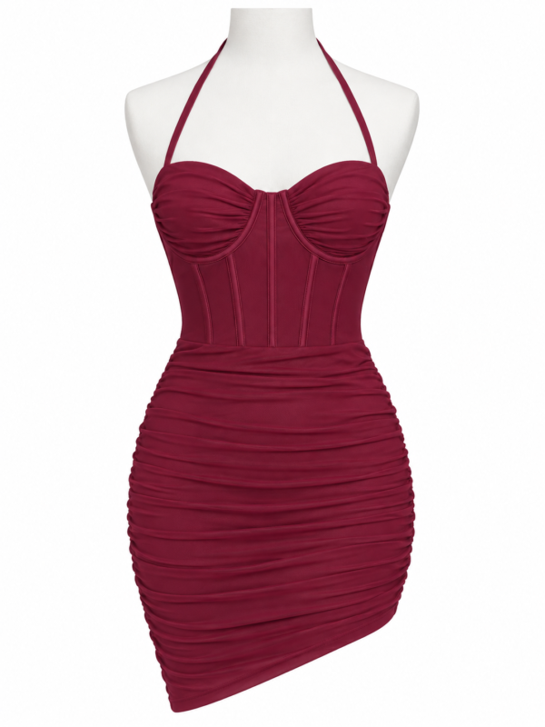 Robe Bustier  Froncée – Effet Corset & Dos Nu