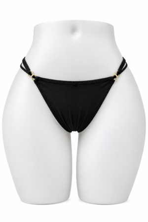 Slip noir à anneaux dorés Culotte à Doubles Brides – Détails Anneaux Dorés